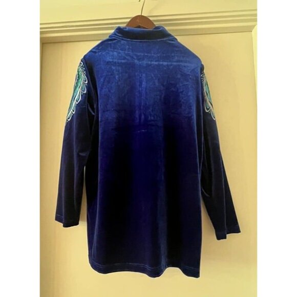 Medium Bob Mackie Blue Velvet Paisley Embroidered Wearable Full Zip Track Jacket - Picture 3 of 9